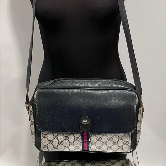 Vintage Blue Gucci GG Monogram Ophidia School Messenger Bag One Owner Good Shape - Picture 1 of 16